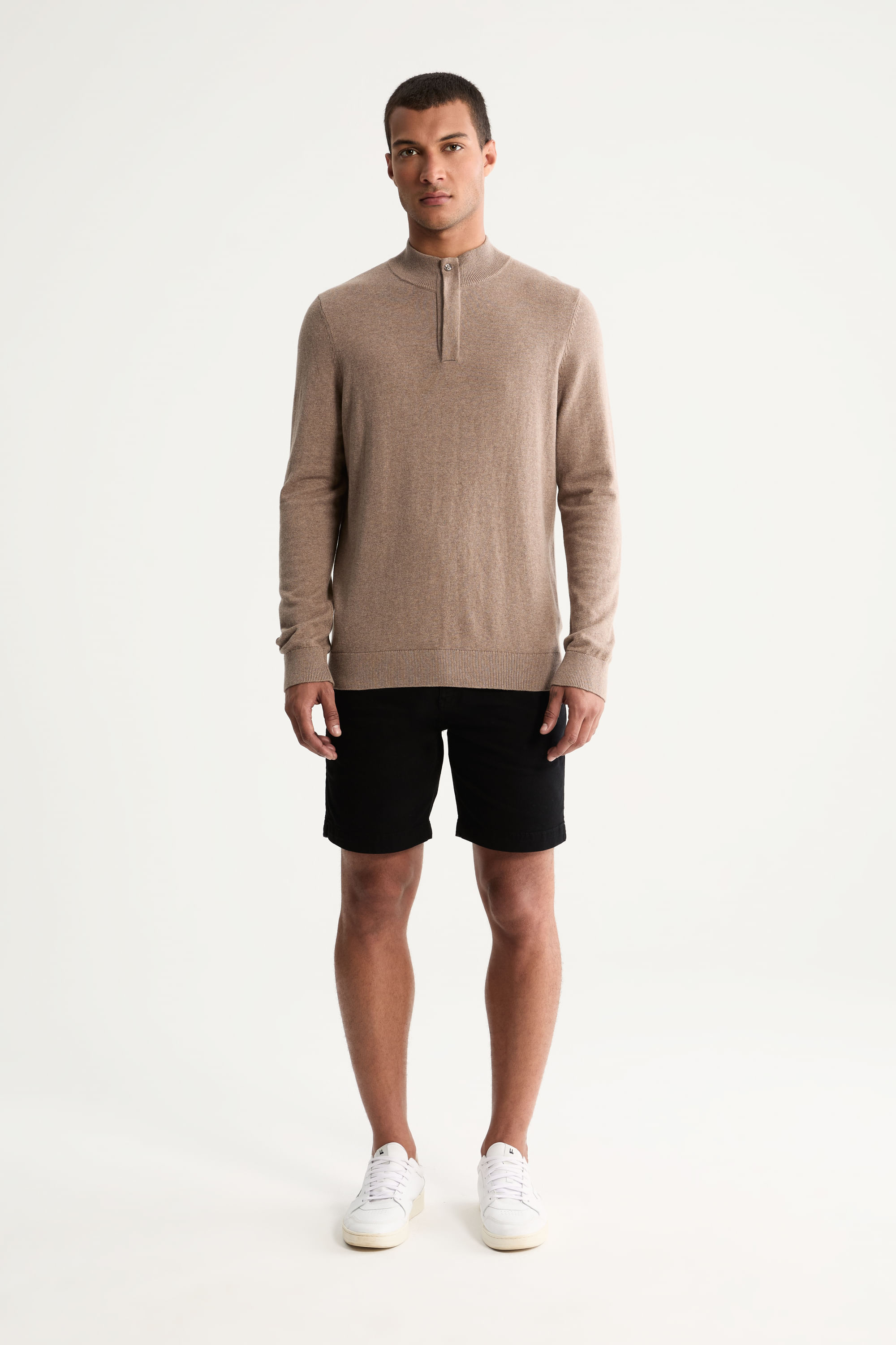 ☆chomotto☆ Casaco Meio Zíper Tricot Cashmere