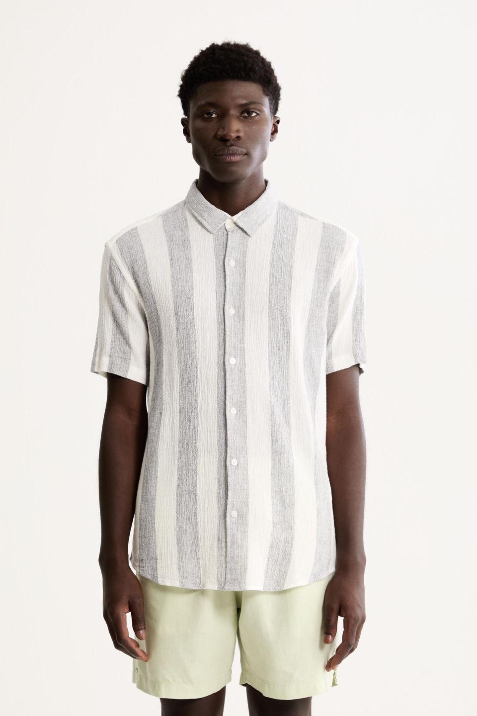 Camisa Manga Curta Linho Stripes