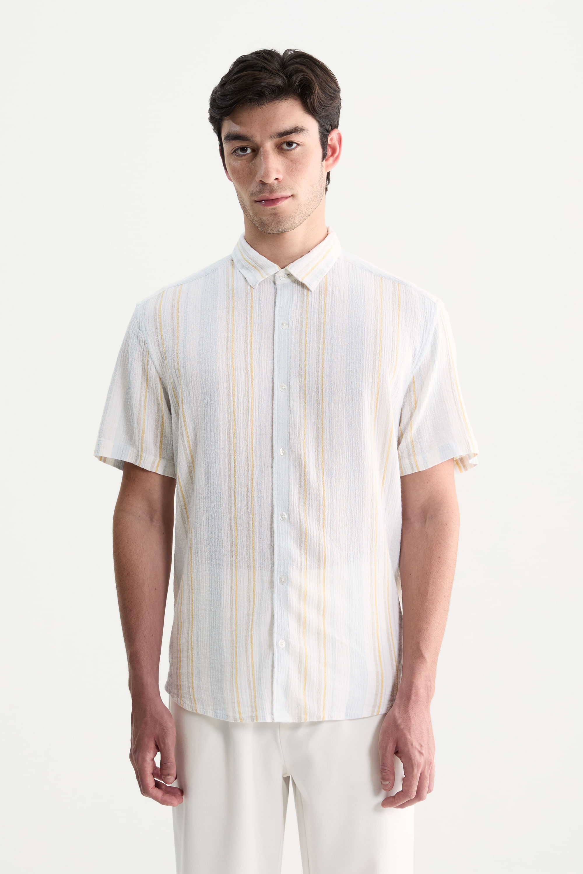 Camisa Manga Curta Linho Stripe New — Foxton