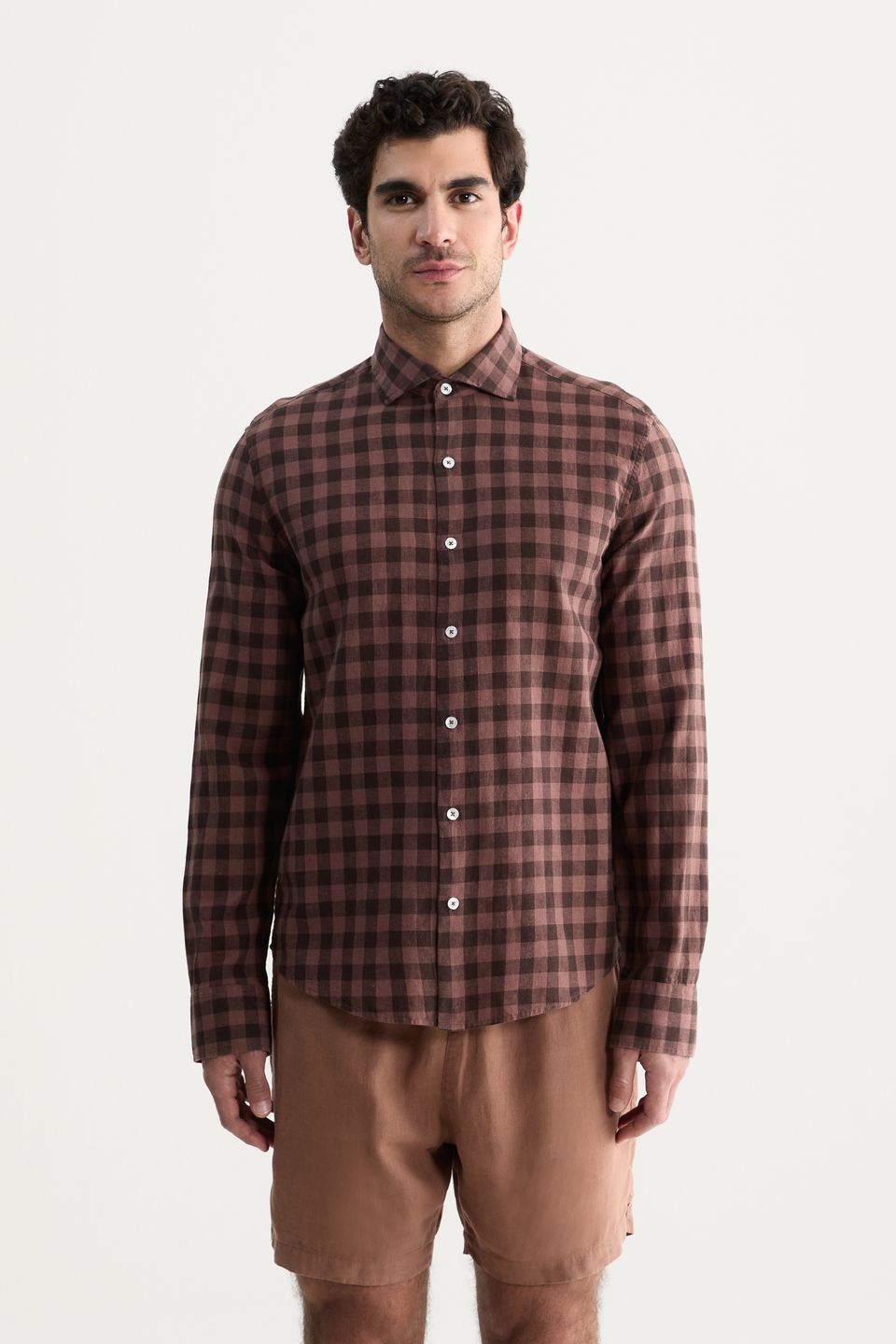 Camisa Manga Longa Linho Xadrez Pinheiros