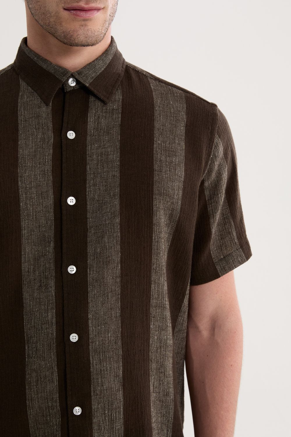 Camisa Manga Curta Linho Stripes
