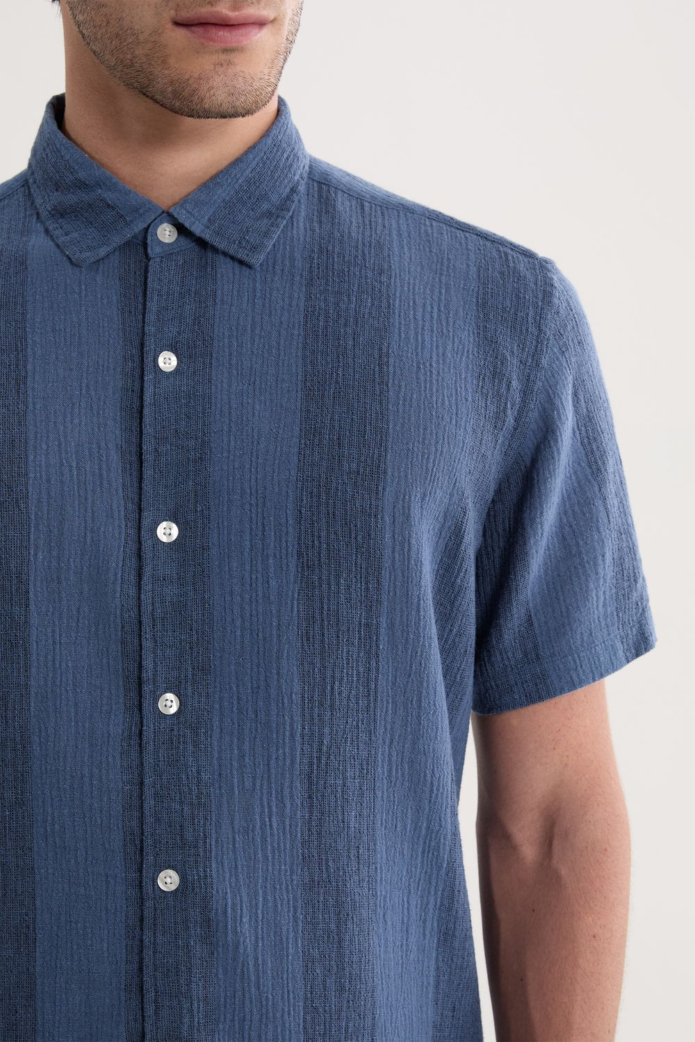 Camisa Manga Curta Linho Stripes